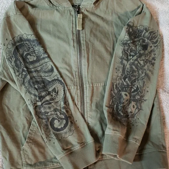 Kids Olive Hoodie with Graphic Sleeves - Picture 7 of 12